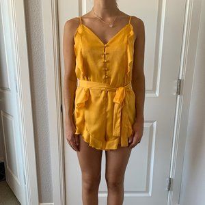 Silky Yellow Romper, with Buttons and Ruffles